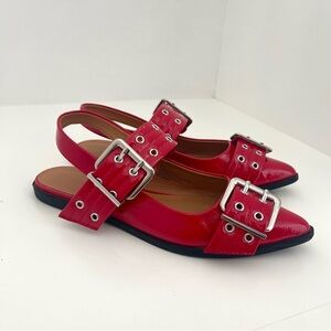 Steve Madden Girl Vardan Red Patent Leather Buckle Pointed Toe Sandals Shoes 7.5